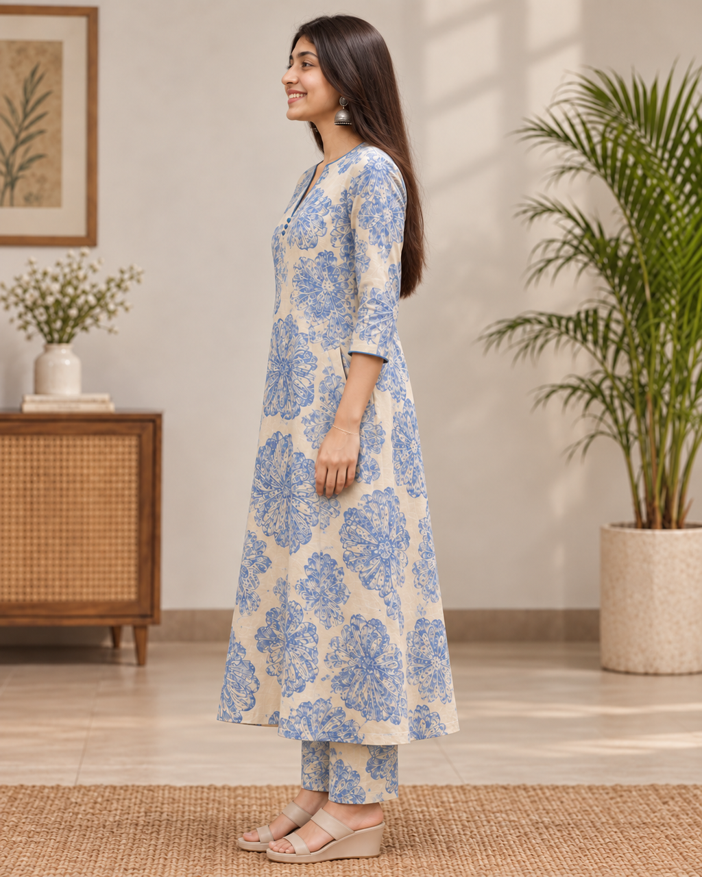 Azure Bloom A-Line Kurta Set