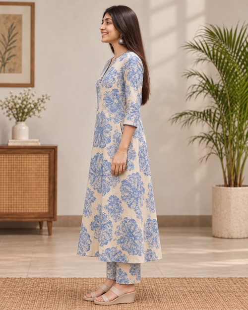 Azure Bloom A-Line Kurta Set
