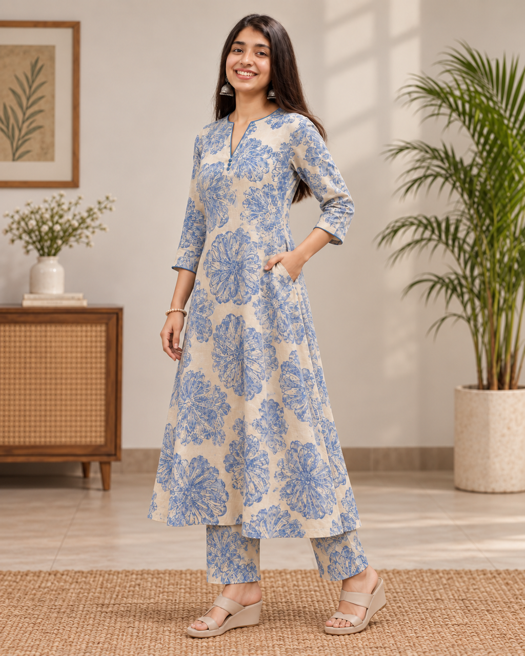 Azure Bloom A-Line Kurta Set