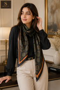 Silk Satin Printed Hijaab / Scarf / Stole Green