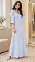 Boardroom Blue - Sky Blue Stripe Shirt Dress