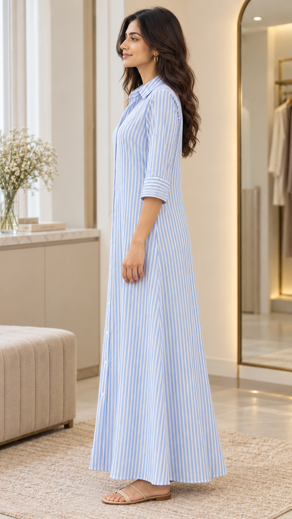 Boardroom Blue - Sky Blue Stripe Shirt Dress