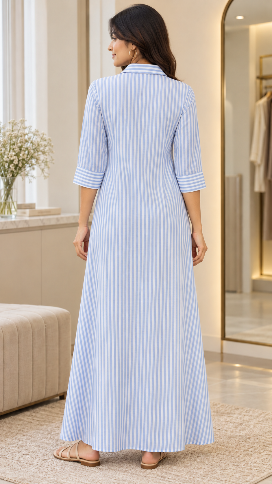 Boardroom Blue - Sky Blue Stripe Shirt Dress