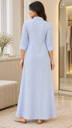 Boardroom Blue - Sky Blue Stripe Shirt Dress