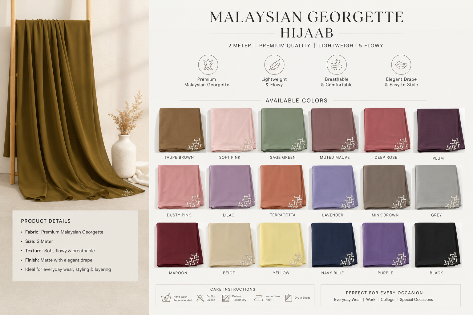 Malaysian Georgette Hijaab / Stole /Scarf