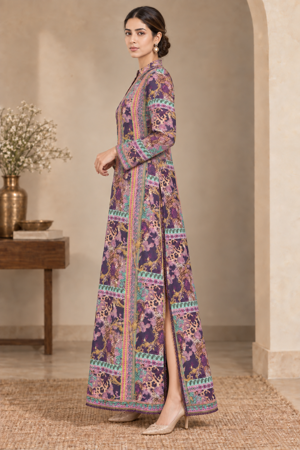 Zareen Purple Printed Long Kurta for Women