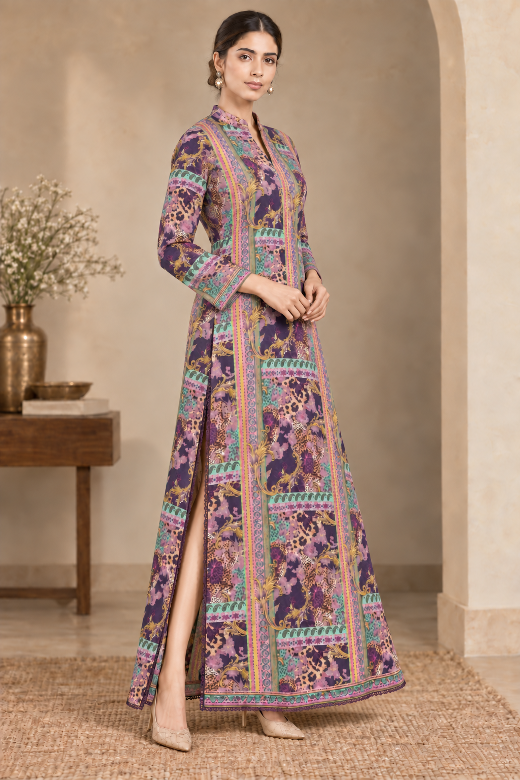 Zareen Purple Printed Long Kurta for Women