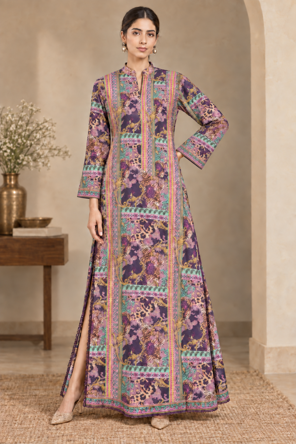 Zareen Purple Printed Long Kurta for Women