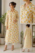 White and Yellow Collar Shirt Kurta  - Georgette